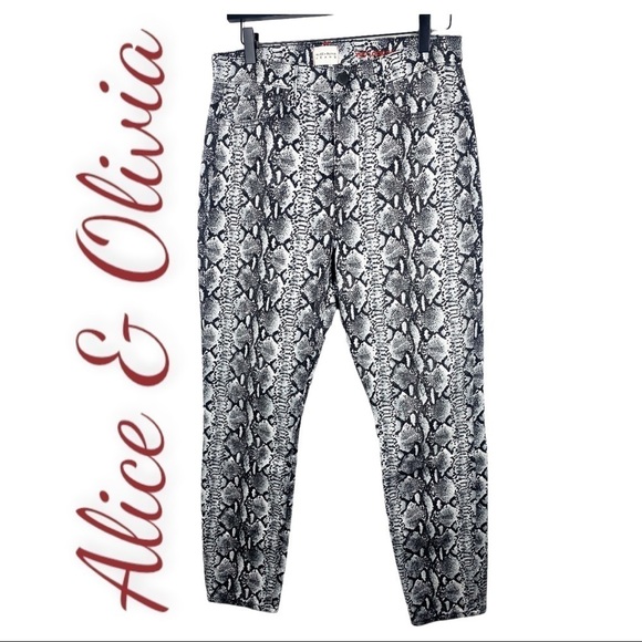 ALICE + OLIVIA Snakeprint Skinny Stretchy High Rise Ankle Jeans, Size 29 - Picture 2 of 9